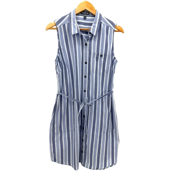 Toad&Co Indigo Ridge Sleeveless Tie Shirt Dress Striped Organic Cotton Midi Blue - Picture 2 of 7